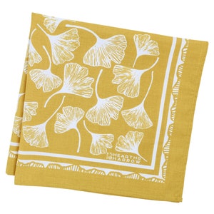 Ginkgo Leaf Bandana 100% Cotton Handkerchief Mustard Yellow Hand Screen Printed Soft and Washable Ginkgo Biloba image 3