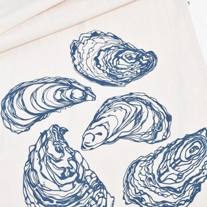 Oyster Tea Towel Organic Cotton Oysters Eco Friendly Kitchen Towel Nautical Decor Organic Flour Sack Towel Sea Shell Oysters image 2