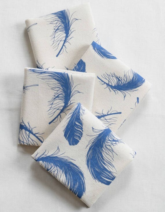 Cloth Napkins Set of 4 Organic Cotton Feathers Unpaper Towels