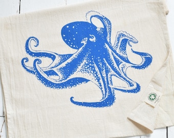 Octopus Tea Towel - Organic Cotton - Flour Sack Towel - Screen Printed - Unpaper Towel - Kitchen Towels - Nautical Decor - Kitchen Gift