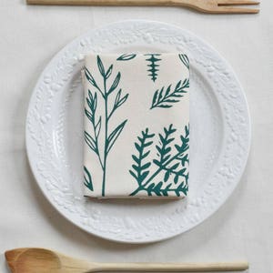 Tea Towel Organic Cotton Woodland Ferns Screen Printed Eco Friendly Kitchen Towels Organic Flour Sack Towel Tea Towel Flour Sack image 2