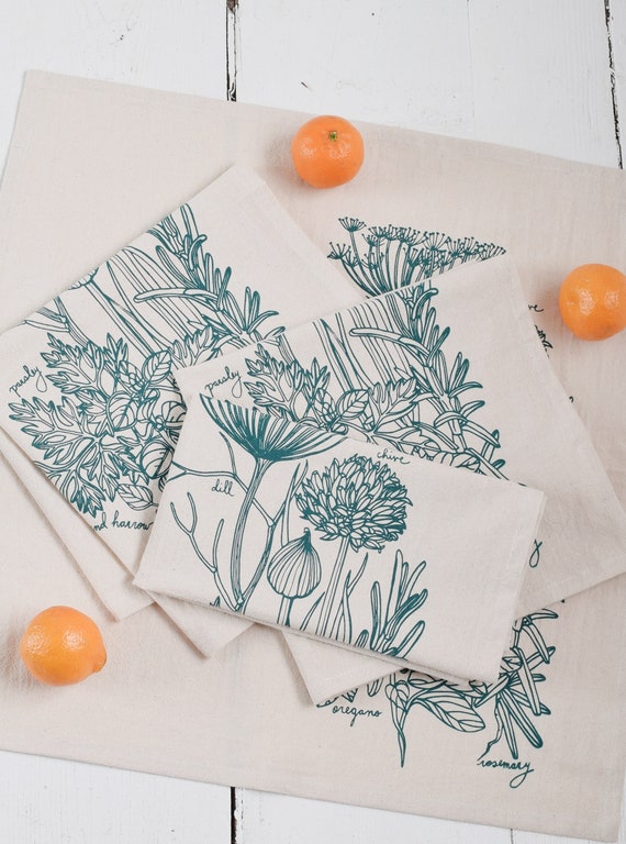 Kitchen Herb Print Napkins Set of 4 Organic Cotton Etsy