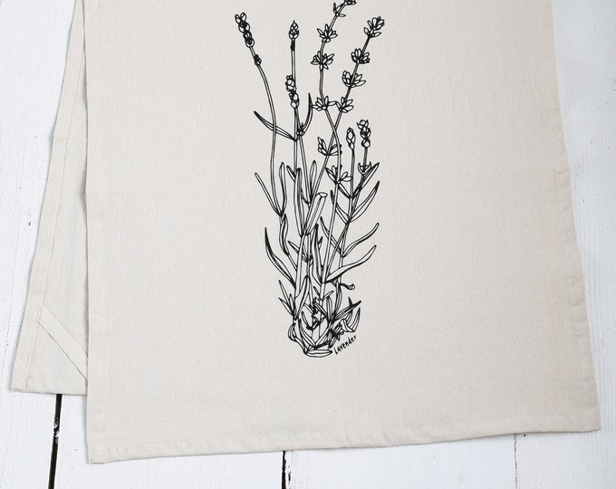 Lavender Tea Towel - Organic Cotton - Herb - Screen Printed - Unpaper Towel - Eco Friendly Kitchen Towels - Flour Sack Towel - Garden Print