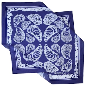 Oyster Bandana 100% Cotton Handkerchief Royal Blue Hand Screen Printed Soft and Washable Nautical Scarf Mussel Shell Oysters image 2