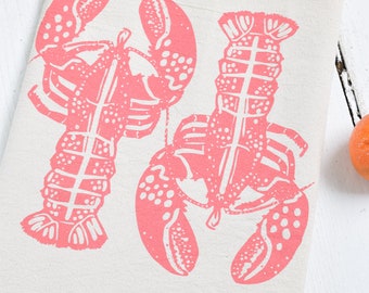 Lobster Tea Towel - Organic Cotton - Flour Sack Kitchen towel - Nautical Decor - Lobsters - Eco Friendly - Unpaper Towels - Maine Lobster