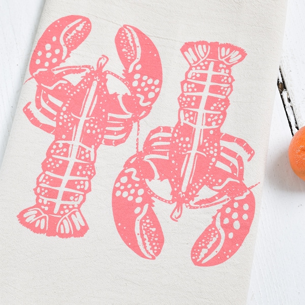 Lobster Tea Towel - Organic Cotton - Flour Sack Kitchen towel - Nautical Decor - Lobsters - Eco Friendly - Unpaper Towels - Maine Lobster