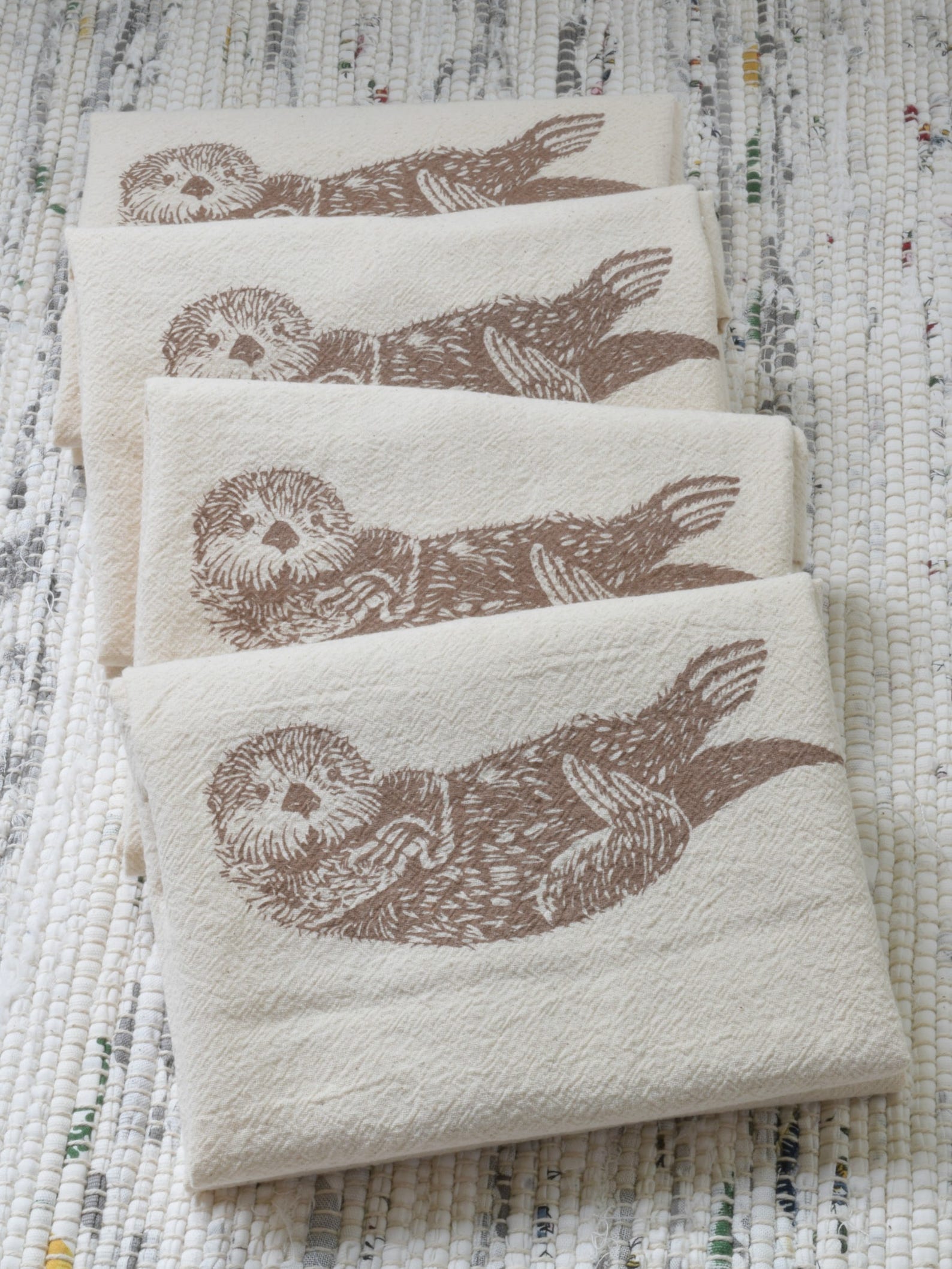 Sea Otter Napkins Set of 4 100% Organic Cotton Otters Print Animal Table Setting