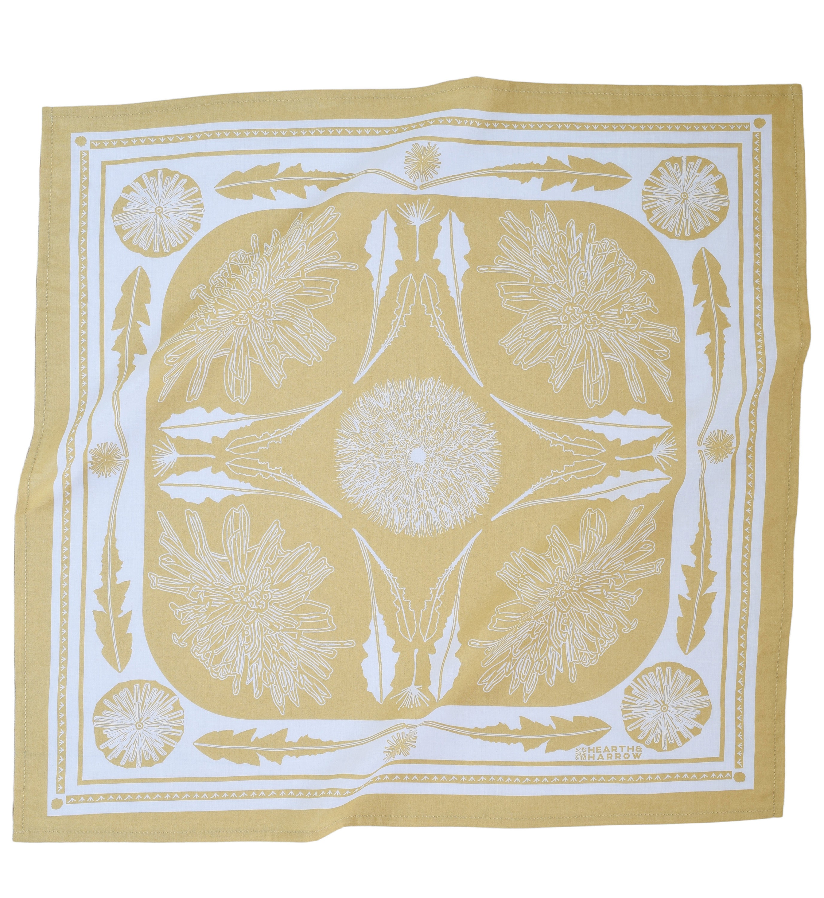 Hand Screen Printed Dandelion Bandana: Soft Cotton Kerchief