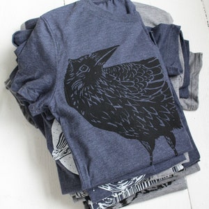 Womens Crow T Shirt Organic Recycled Fabric Super Soft Crows Tri-Blend Raven Print Women's T-Shirts Dark Blue Bird T-Shirt image 4