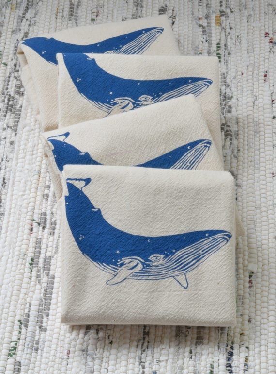 Whale Cloth Napkins Set of 4 Organic Cotton Nautical Unpaper