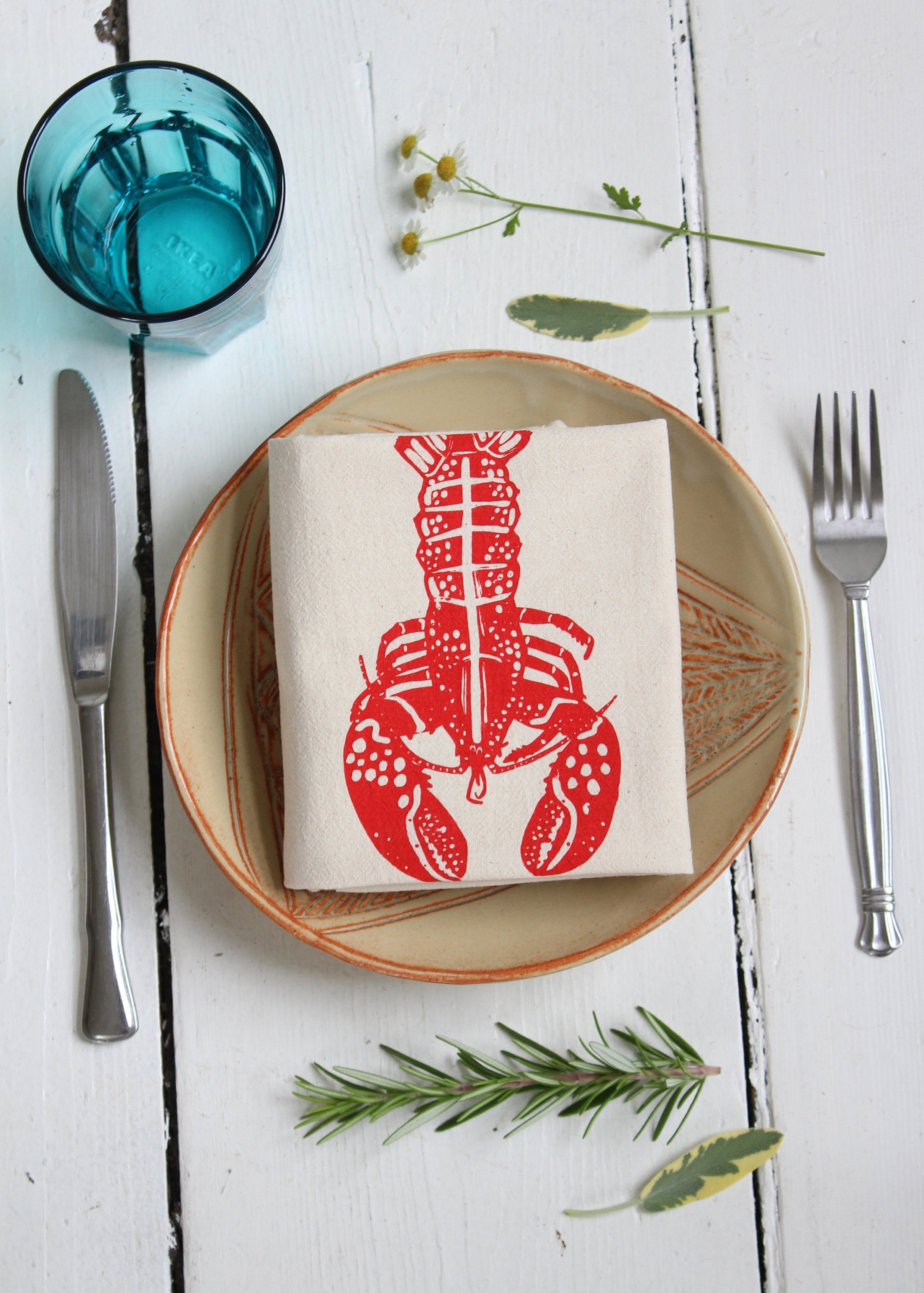 Lobster Print Organic Cotton Napkins - Set of 4