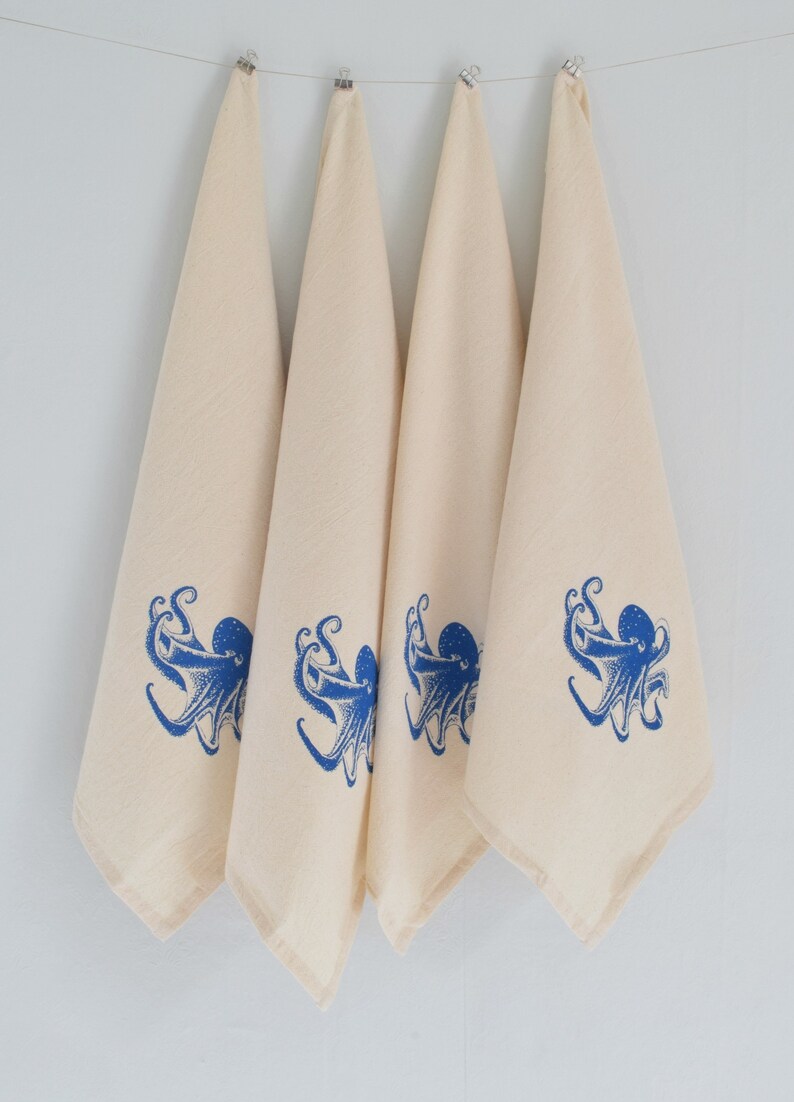Set of 4 Linens Reusable Tabletop Decor Octopus Napkins Eco Friendly Cloth Napkins Washable Organic Cotton Tablescape