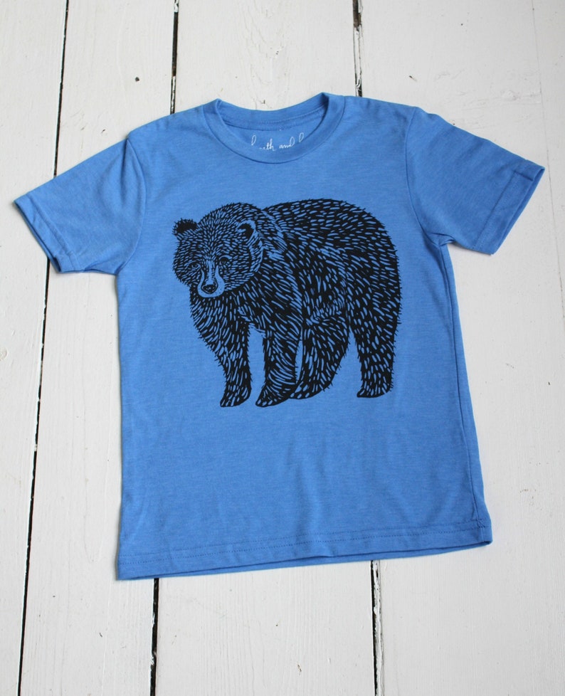 Kids Bear Tee Organic Kids T-shirt Children's Animal Shirt Tri-Blend Graphic Tees Children's Gift Unisex Bear Shirts Soft image 1