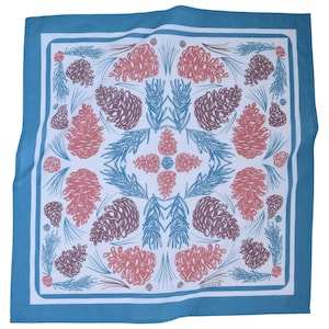 Hand Screen Printed Pine Cone Bandana: 100% Cotton Woodland Print