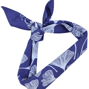 Ginkgo Leaf Bandana 100% Cotton Handkerchief Royal Blue Hand Screen Printed Soft and Washable Ginkgo Biloba Hair Scarf image 5