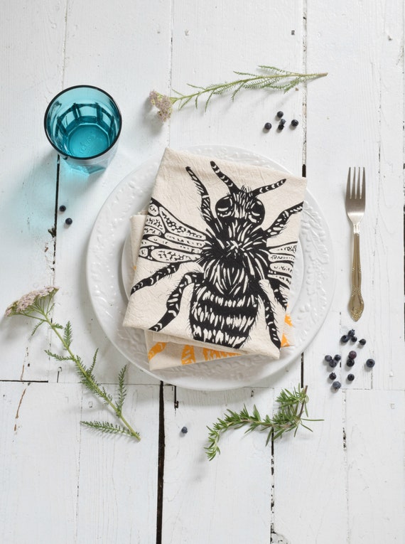 Bumble Bee French Linen Tea Towel Dish Towel, House Warming or