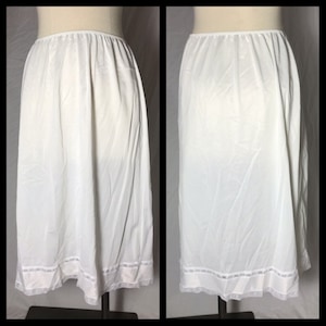 Vintage Lingerie Sears White Nylon Half Slip with Lace Trim Tiers Length 26&quot; Size Large Mid Calf Length Fits Waist 30-32