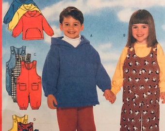 Butterick 5164 Pattern Boy Girl Toddler Overalls Jersey Pullover Pull on Pants Polar Fleece Hoodie Kangaroo Pocket 2 3 4 or 5 6 6X UNCUT VA