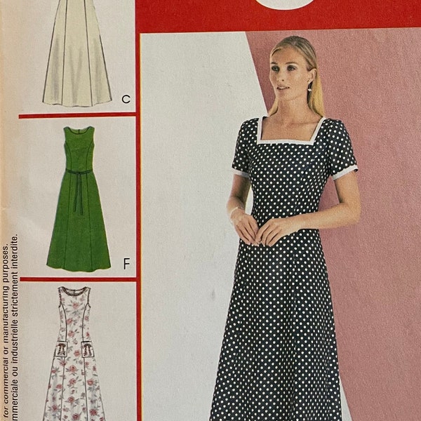 McCalls 3129 Pattern UNCUT Easy Square Scoop Neck Princess Seam Dress Sleeveless or Short Sleeve Tea Length Size 10 12 14 Or 12 14 16