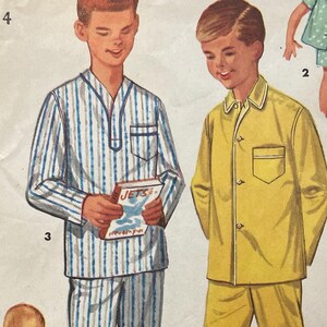 Simplicity 1434 Pattern CUT Complete Vintage 1950s Boy&#39;s Pajama Set Pullover Button Front Top Full or Short Bottoms Pocket Size 8 CA or 4 TX