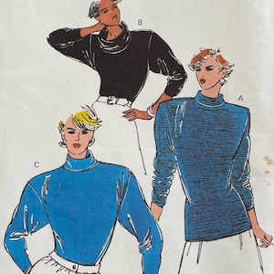Kwik Sew 1768 Pattern UNCUT 1980s Vintage Serge Extended Shoulder Pads Pullover Top Mock Turtleneck Long Sleeve Size Xs S M L XL TX