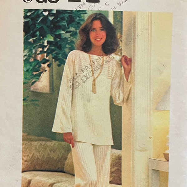 Butterick 4554 Pattern UNCUT Vintage 1970s Go & Go Soft Semi Fitted Cross Grain Tunic Bell Sleeves Below Hip Full Length Pants Size Large VA