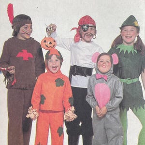 May include: Simplicity 8221 sewing pattern for children's costumes. The pattern includes instructions for making five different costumes: a Native American, a pumpkin, a pirate, a mouse, and a forest elf. The pattern is for sizes 6-8.