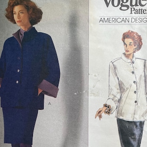 Vogue 2396, modèle non découpé, designer américain Oscar de la Renta, chemise longue boutonnée sur le devant, col mao, poignets, jupe, écharpe - Taille 8 10 12