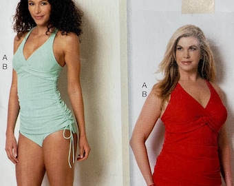 Butterick BP290 290 B6360 6360 Maillot de bain deux pièces non coupé, haut à col en V et bas style taille empire, taille une pièce 8 10 12 14 16