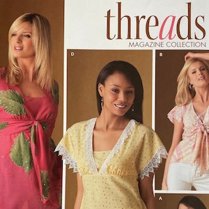 Simplicity 4180 Pattern UNCUT Vintage Threads Pullover Bias Top Tunic V Neck Raised Empire Waist  Front Short Long Sleeve Size 8 10 12 14 16