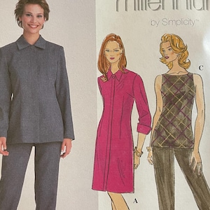 Peut inclure: Patron de couture Simplicity Millennium avec des illustrations de modèles de vêtements pour femmes. Le patron comprend un tailleur, une robe à manches longues et un haut sans manches avec un pantalon. Le numéro du patron est 8937.