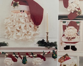 McCalls P446 446 2389 motif non coupé vintage des années 1990 artisanat de Noël père noël décor bas de cheminée suspendu étagère tête guirlande bas