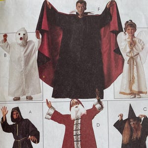 May include: A McCall's Costumes pattern packet with Halloween costume designs. The packet shows a vampire, angel, witch, Santa Claus, and hooded monk. Text on the packet reads "Hauntingly Quick... Frighteningly Easy." Measurements are in sizes 2-12.