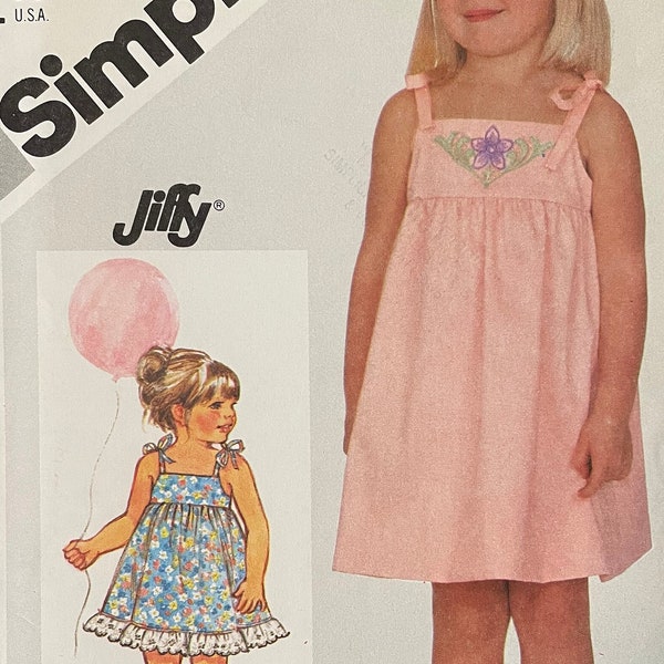 Simplicity 5504 Pattern UNCUT Vintage 1980s Jiffy Toddler Girl's Sundress Tie Shoulder Straps Skirt Gathered Yoke Lace Hem Option Size 3 VA