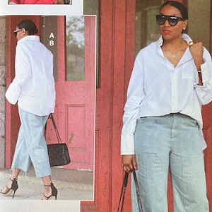 May include: A sewing pattern package with the text "KNOW ME by Mimi G" and "BEAUTE' J'ADORE". The package features images of a woman wearing a white shirt and light blue pants. The size is K5 (8-10-12-14-16).