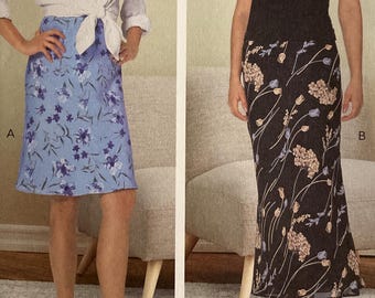 Butterick B6799 6799 Pattern UNCUT Very Easy Bias A-Line Lined Skirt Pull On Elastic Knee Above Ankle Length Size 6-14 14-22