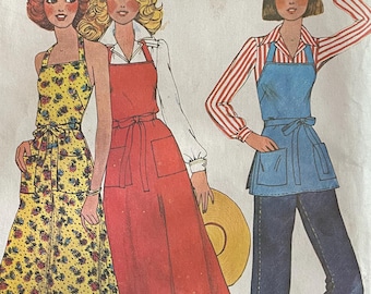 McCalls Sample Pattern UNCUT Back Wrap Butcher Apron in Below Hip, Knee, or Maxi Length Square Neck Pocket Size 6 8 10 12 14 16 18 20