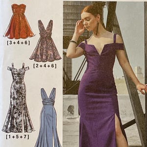 Peut inclure: Patron de couture McCall's M7896 pour robes pour femmes. Le patron propose différents styles de robes, dont une sans bretelles, une à col en V et une avec une fente haute. Le paquet comprend la taille A5 (6-8-10-12-14) et le texte "Create it!"