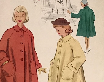 McCalls 8676 Pattern 1940s Girl's Button Front Coat Peter Pan Collar Raglan Sleeves Patch Pockets Size 6 24" CUT Missing Facing  OR 4 UCNUT