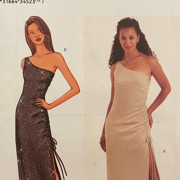 Butterick 3370 Pattern UNCUT Vintage 2000s Arianna One Shoulder Sleeveless Bodycon Special Occasion Dress Knee or Maxi Slit Size 6 8 10 VA