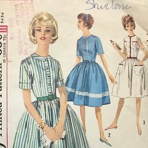 Simplicity 4844 Pattern CUT Missing Back Band Facing 1960s Vintage Fit Flare Knee Length Dress Patch Pockets Lace Trim Size 12 Bust 32&quot;