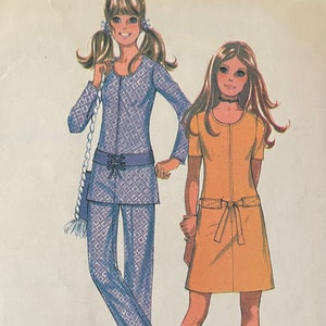 May include: Vintage McCall's sewing pattern for a young junior/teen dress or top and trousers for knits only. The pattern is for sizes 9/10 and has a bust measurement of 76 cm. The pattern is 75 pence and is a time-saver Quickie pattern.