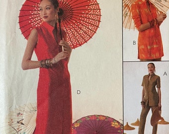 McCalls 4078 Pattern UNCUT Vintage 2000s Dress Alternatives Asian Inspired Cheongsam Style Dress, Duster, and Pants Size 8-14 or 12-18 VA