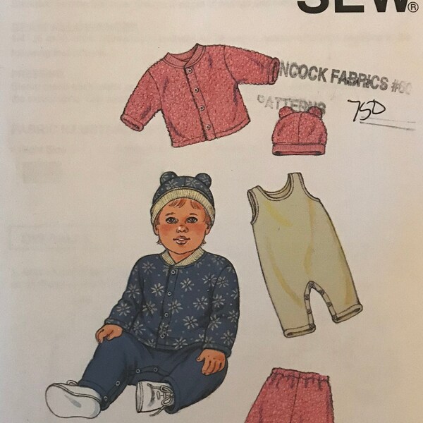 Kwik Sew 2794 Pattern Baby Snap Front Jacket, Pull on Pants, Overalls and Cap with "Ears" Size xS S M L xL NB 3 6 9 12 18 Months UNCUT IL