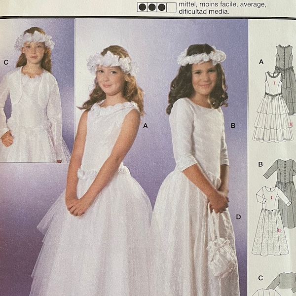 Burda 9761 Pattern UNCUT Girl's Formal Dress Sleeveless 3/4 Sleeve First Communion Flower Girl Jacket and Purse Size 8 9 10 11 12 13 14 VA