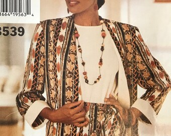 See & Sew 3539 Pattern Career Separates Hip Length Jacket Contrast Cuff Pullover Top and Mock Wrap Knee Length Skirt Size 12 14 16 UNCUT