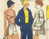 Vogue 9165 Pattern UNCUT 1970s Vintage Sportswear Raglan Sleeve T-Shirt Shorts Pants Zipper Front Jacket Pointed Collar Size 10 Bust 32.5