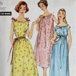 Simplicity 8799 Pattern UNCUT Vintage 1950s Reprint Sime to Make Nightgown Scoop Neck Sleeveless Flared Midi Maxi Length Ribbons Size XS-XL