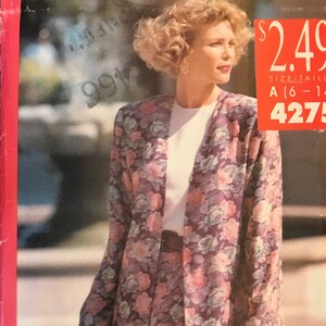 May include: A sewing pattern for a floral print jacket and skirt set. The pattern is for sizes 6-14 and is from the See & Sew Now brand. The pattern number is 4275.
