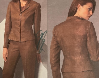 Vogue V2897 2897 Pattern UNCUT Vintage 2000s Anne Klein NY American Designer Suit Set Button Front Jacket Collar Straight Pants Size 8-12 VA